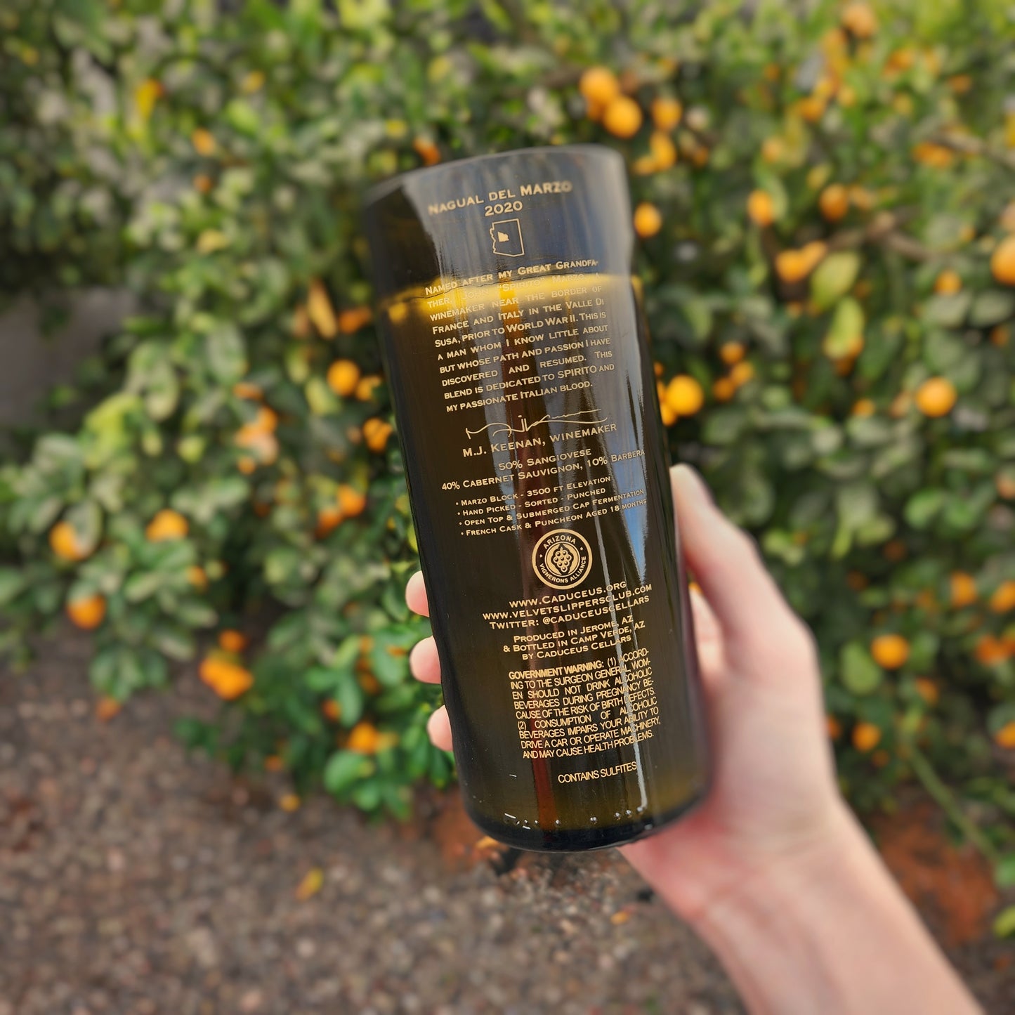 Eco-Friendly Arizona Wine Bottle Candle | Wooden Wick & Bright Citrus Scent | Orange Grove