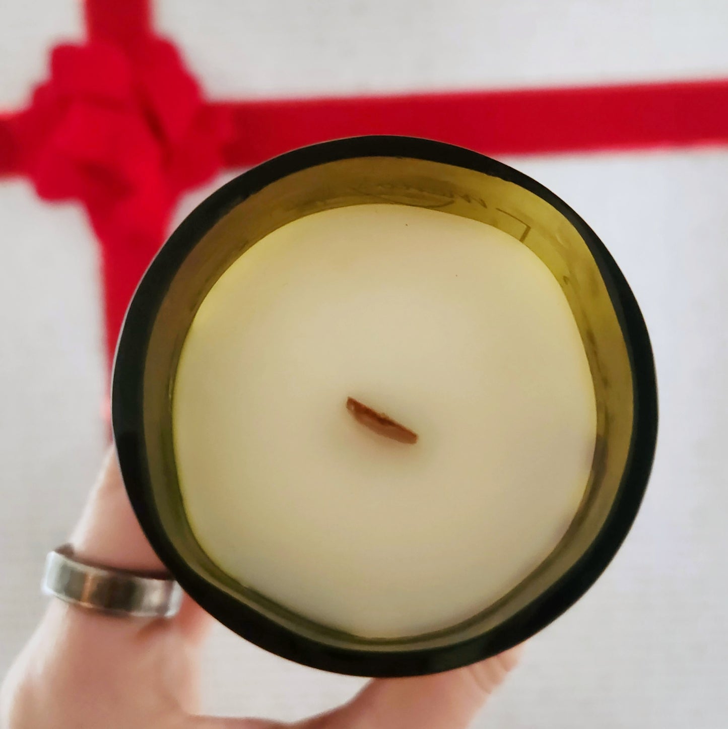 Upcycled Half-Size Wine Bottle Candle | Wooden Wick & Festive Design | Fir Tree Scent