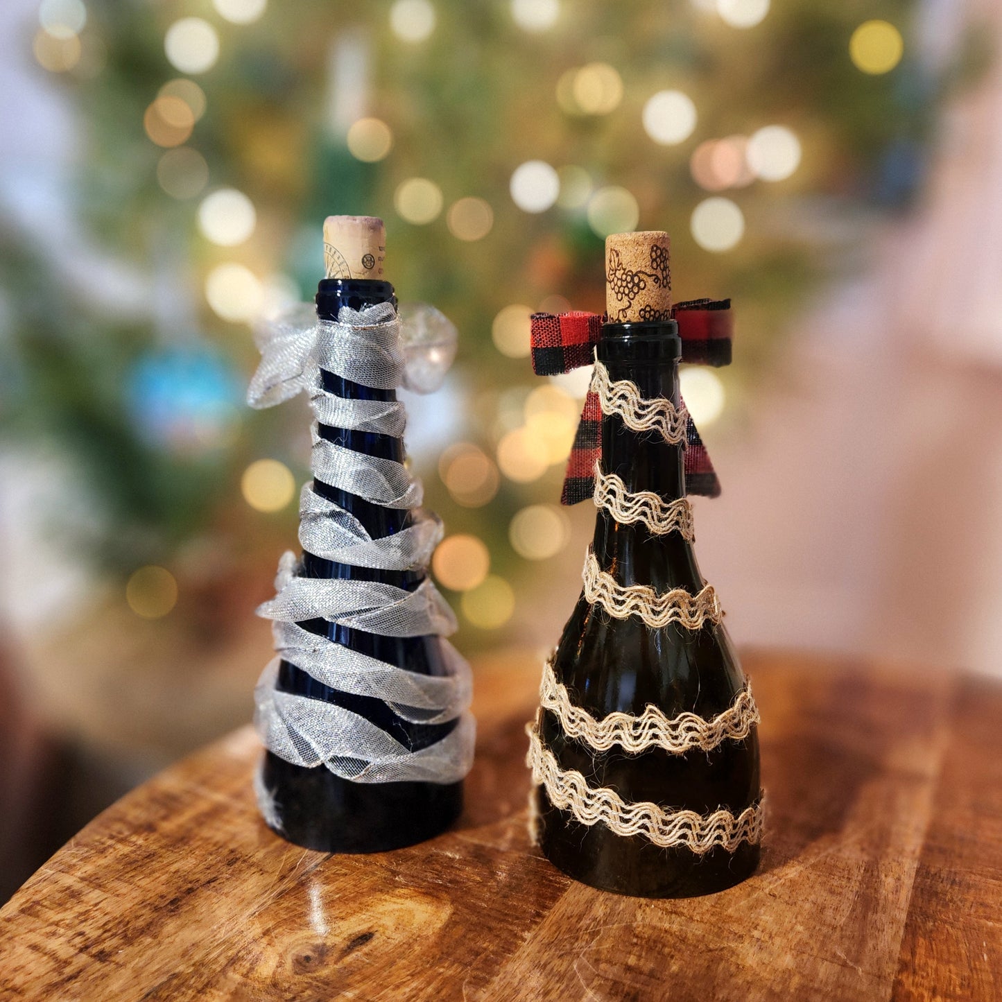 Recycled Wine Bottle Holiday Tree Decor | Sustainable Centerpiece