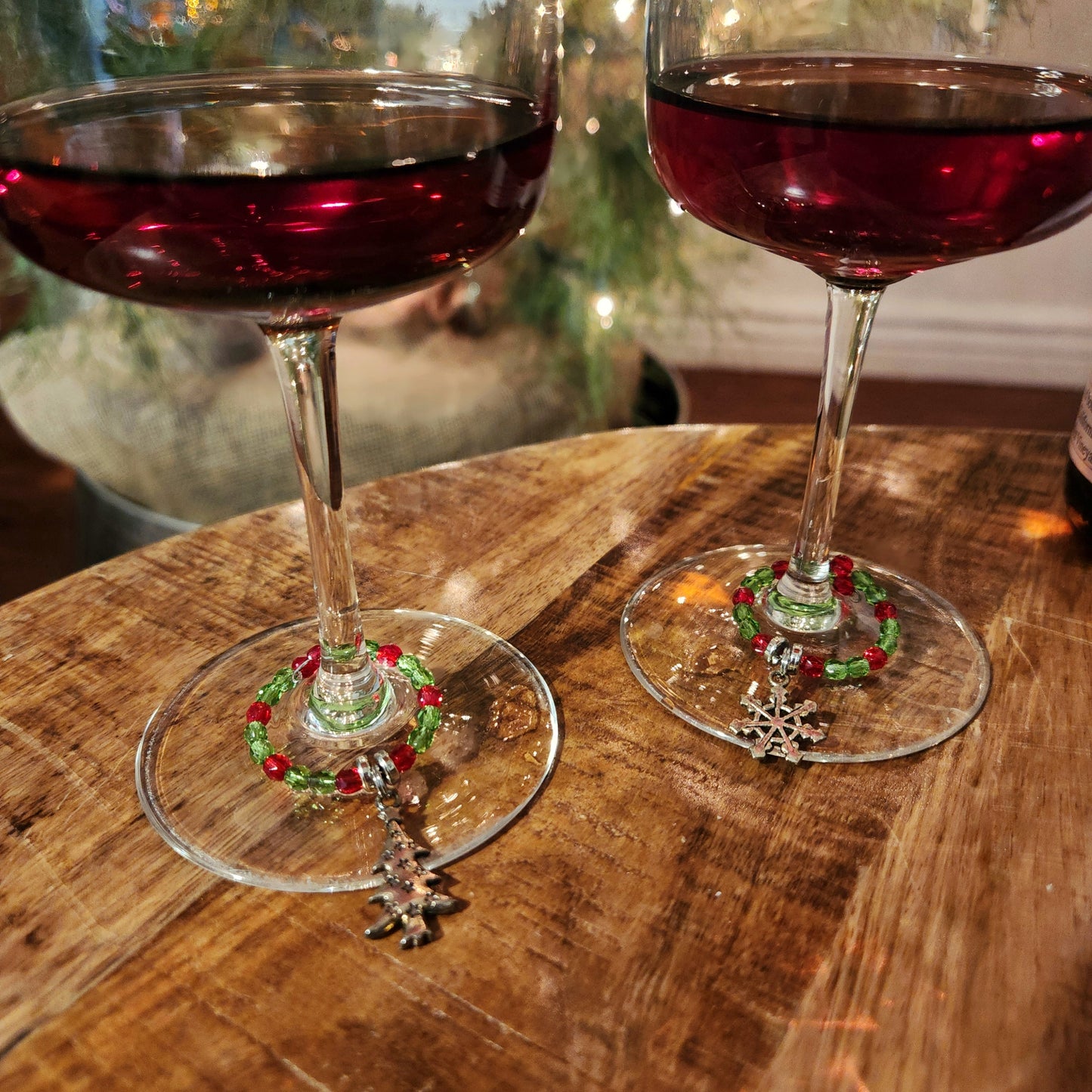 Christmas Wine Glass Charms | 6-Piece Holiday Set | Beaded & Festive