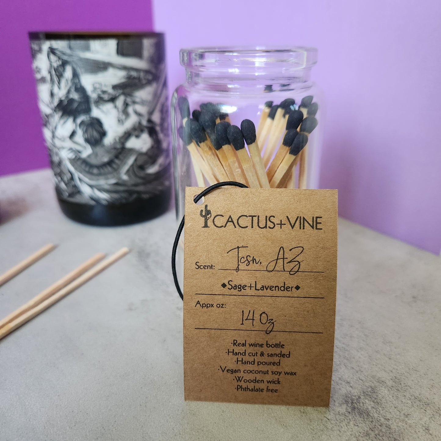 "Tcsn, AZ" Sage+Lavender Scented Candle in a Recycled "Rune Wild Syrah" Wine Bottle