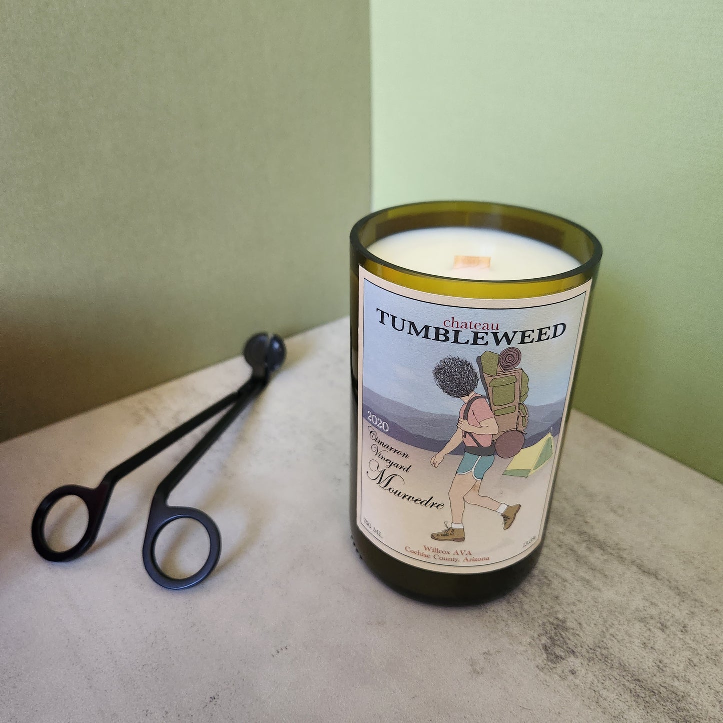 "House Red" Black Cherry+Merlot Scented Candle in a Recycled "Chateau Tumbleweed Mourvedre" Wine Bottle