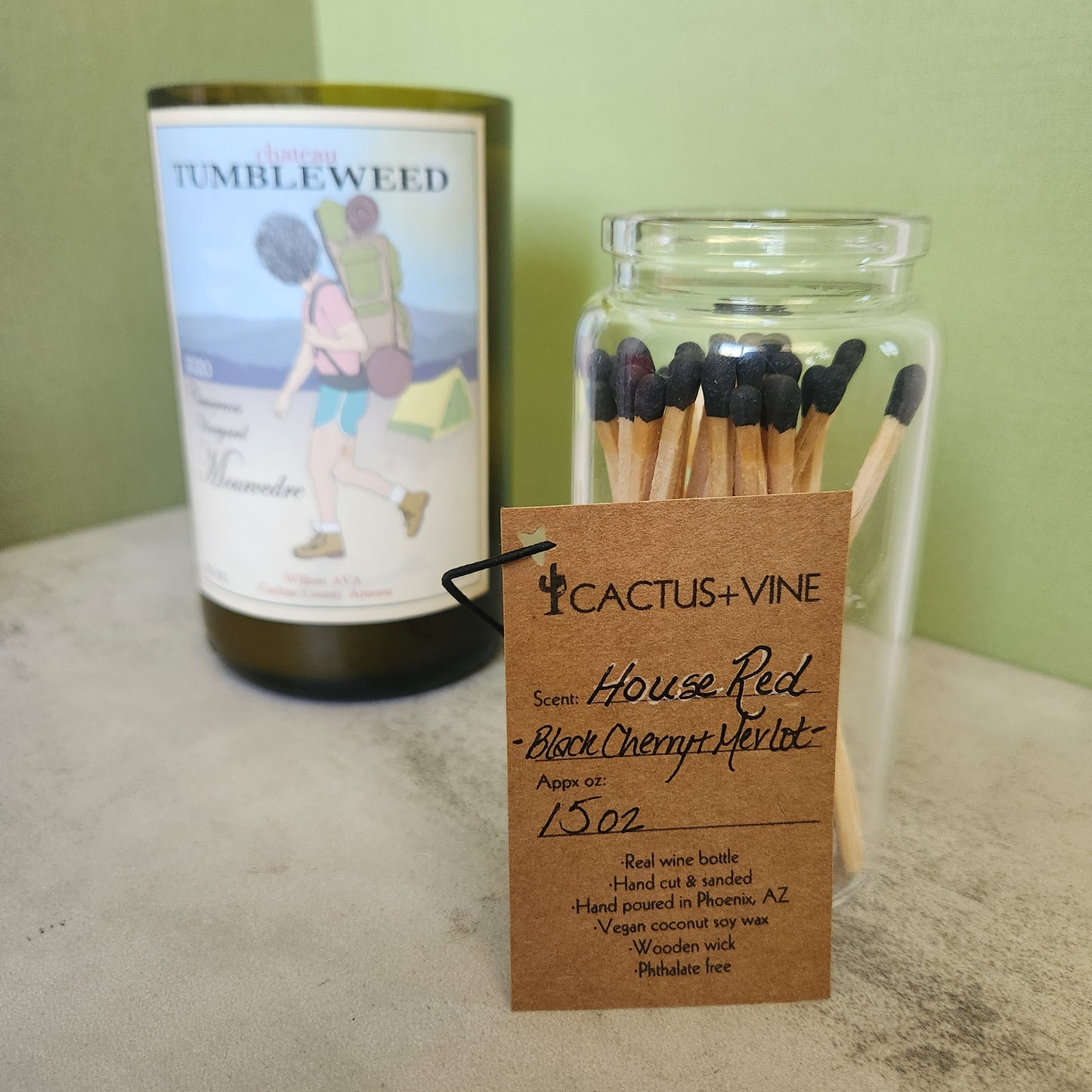 "House Red" Black Cherry+Merlot Scented Candle in a Recycled "Chateau Tumbleweed Mourvedre" Wine Bottle