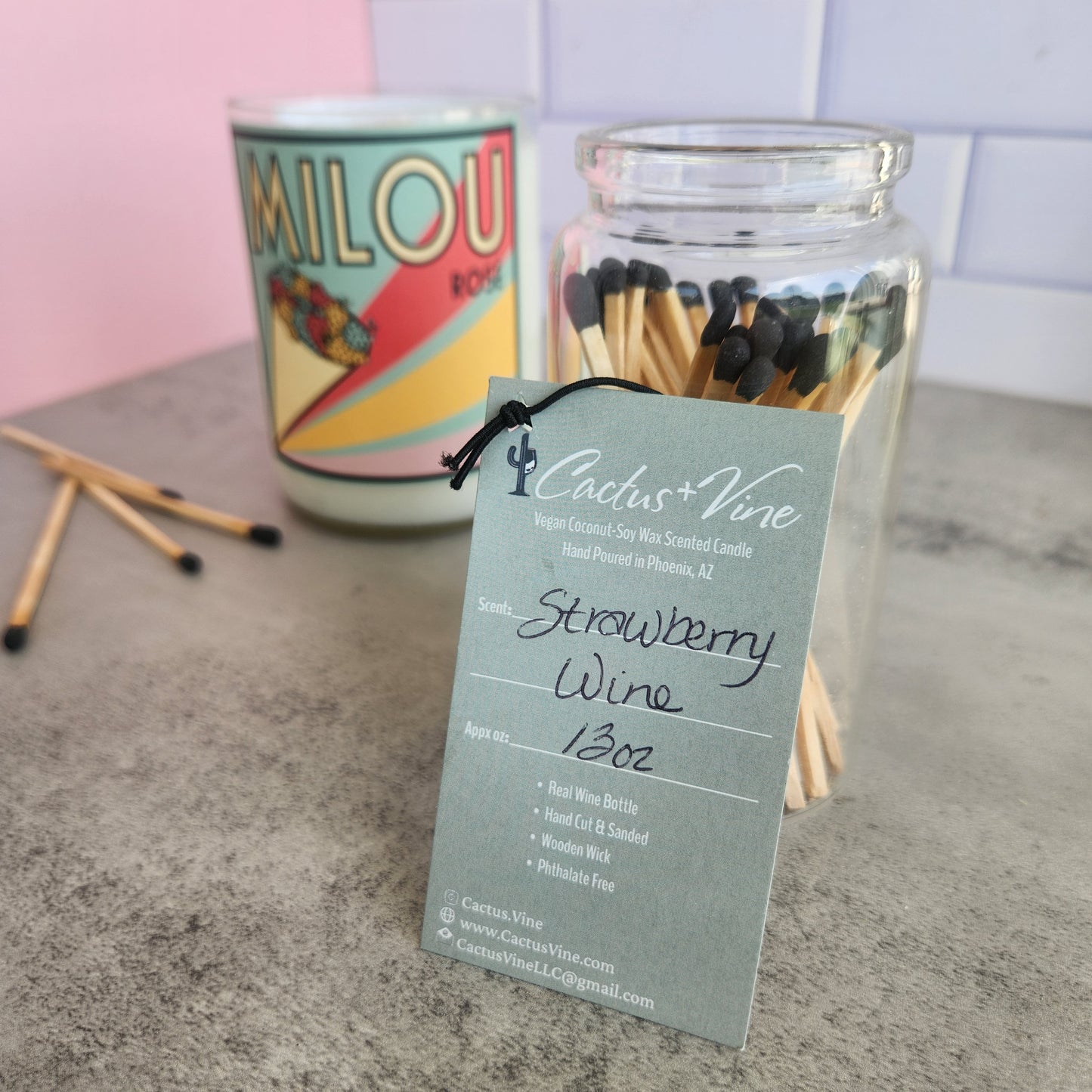"Strawberry Wine" Scented Candle in an Up-Cycled "Milou" Rose' Wine Bottle