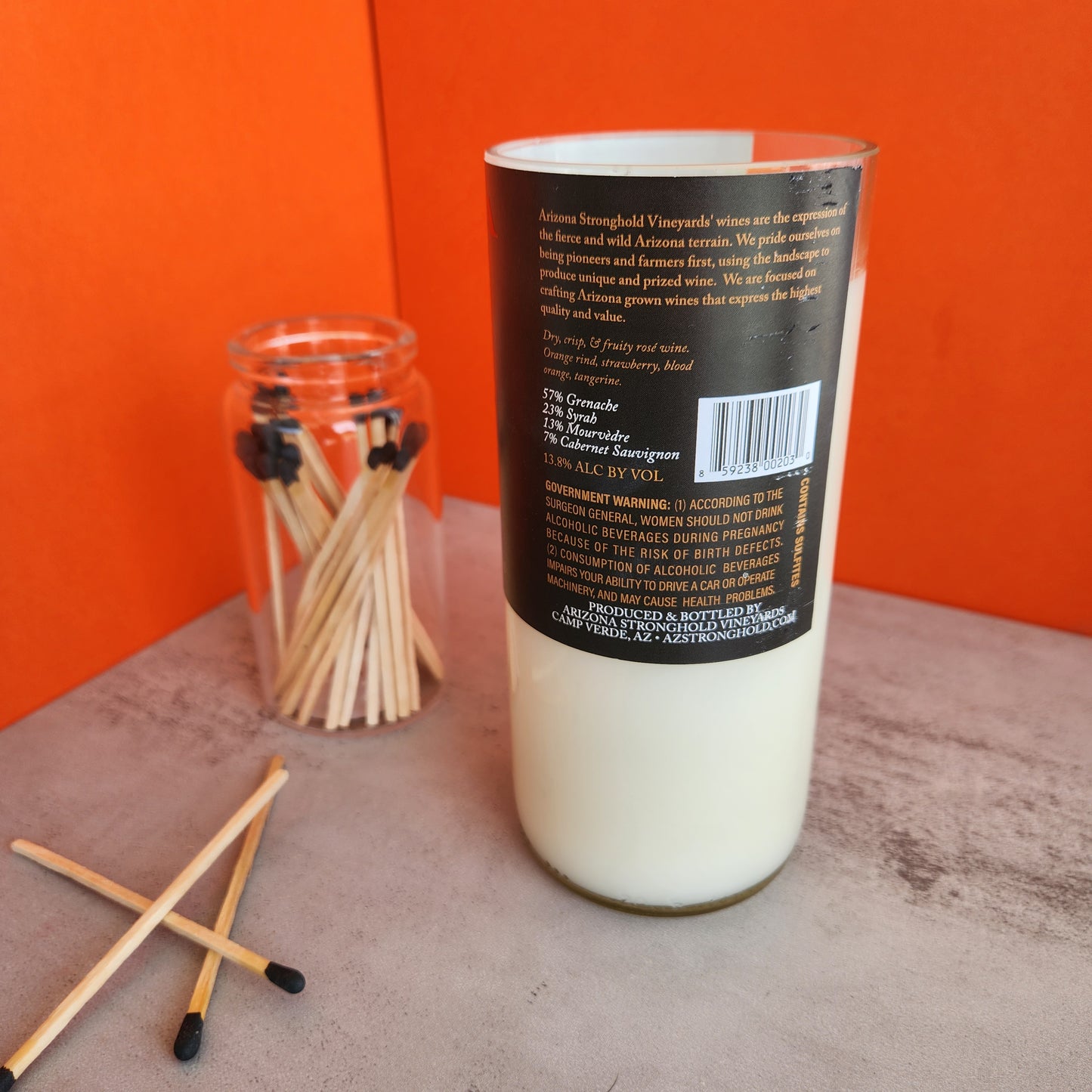 "Strawberry Wine" Scented Candle in an Up-Cycled "Arizona Stronghold" Wine Bottle