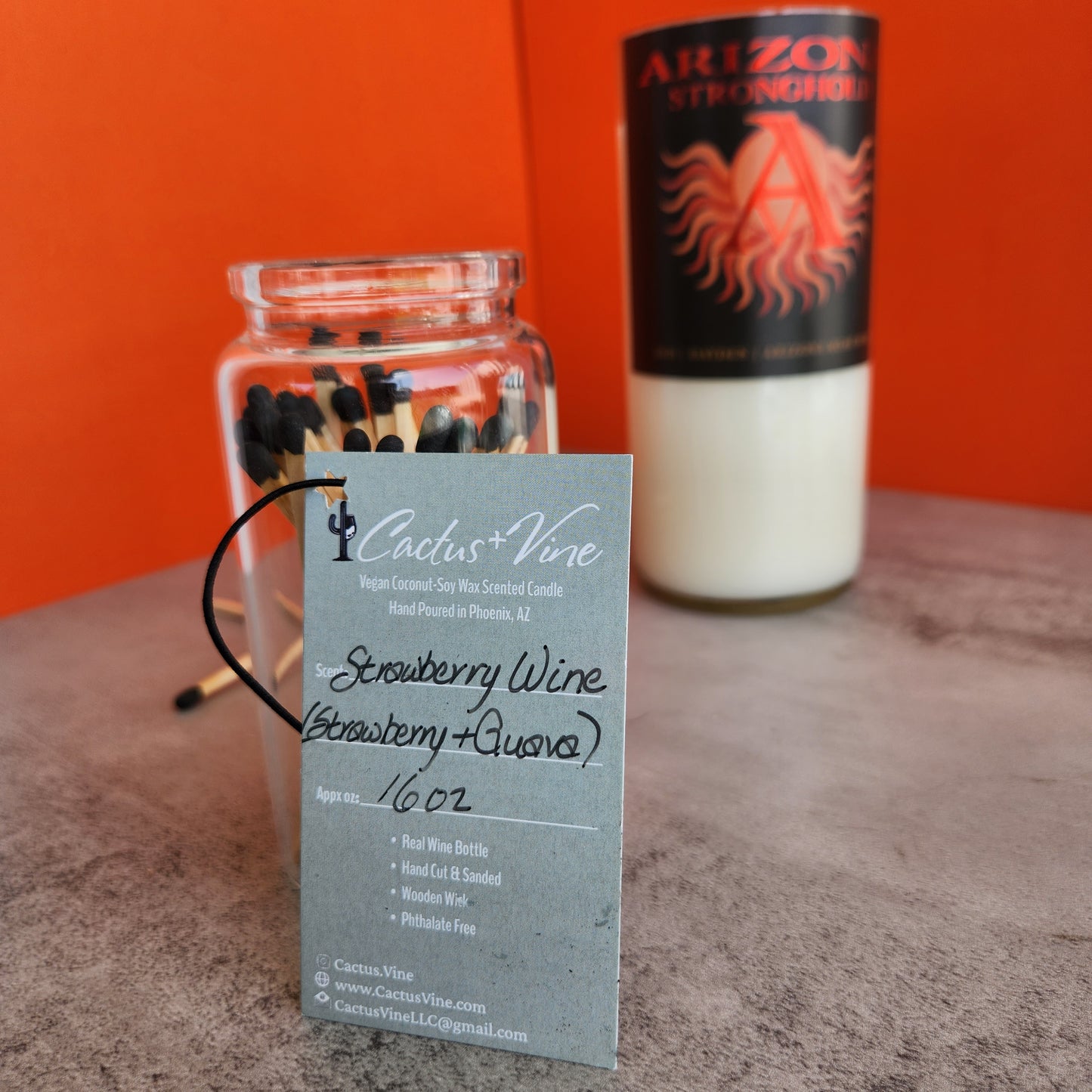 "Strawberry Wine" Scented Candle in an Up-Cycled "Arizona Stronghold" Wine Bottle