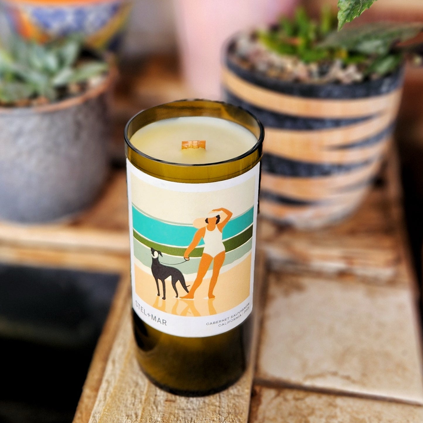 Ocean Scene Wine Bottle Candle | Recycled Glass with Coastal Vibe | Grand Blue Scent