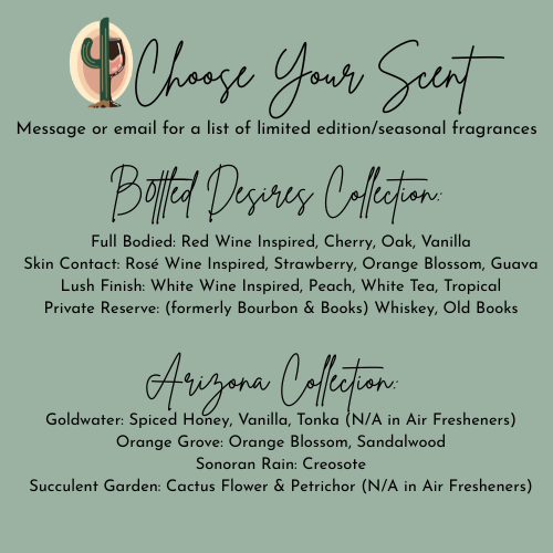 Scent list for Cactus Vine fragrances with a cactus logo on a green background.