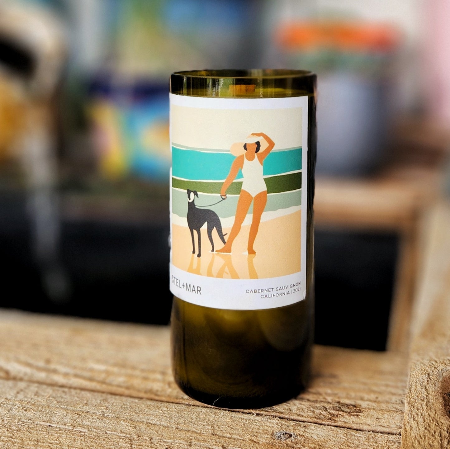 Ocean Scene Wine Bottle Candle | Recycled Glass with Coastal Vibe | Grand Blue Scent