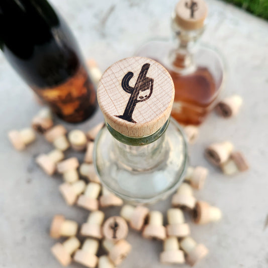 Hand-Branded Wooden Bottle Stopper | Cactus Vine Logo | Wine Saver