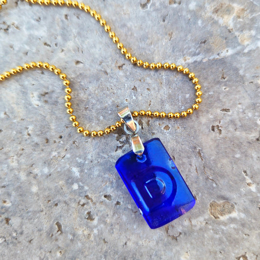 Letter D Necklace | Blue Recycled Glass Initial Pendant