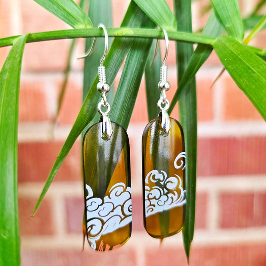 Mountain & Cloud Glass Earrings | Reclaimed Wine Bottles