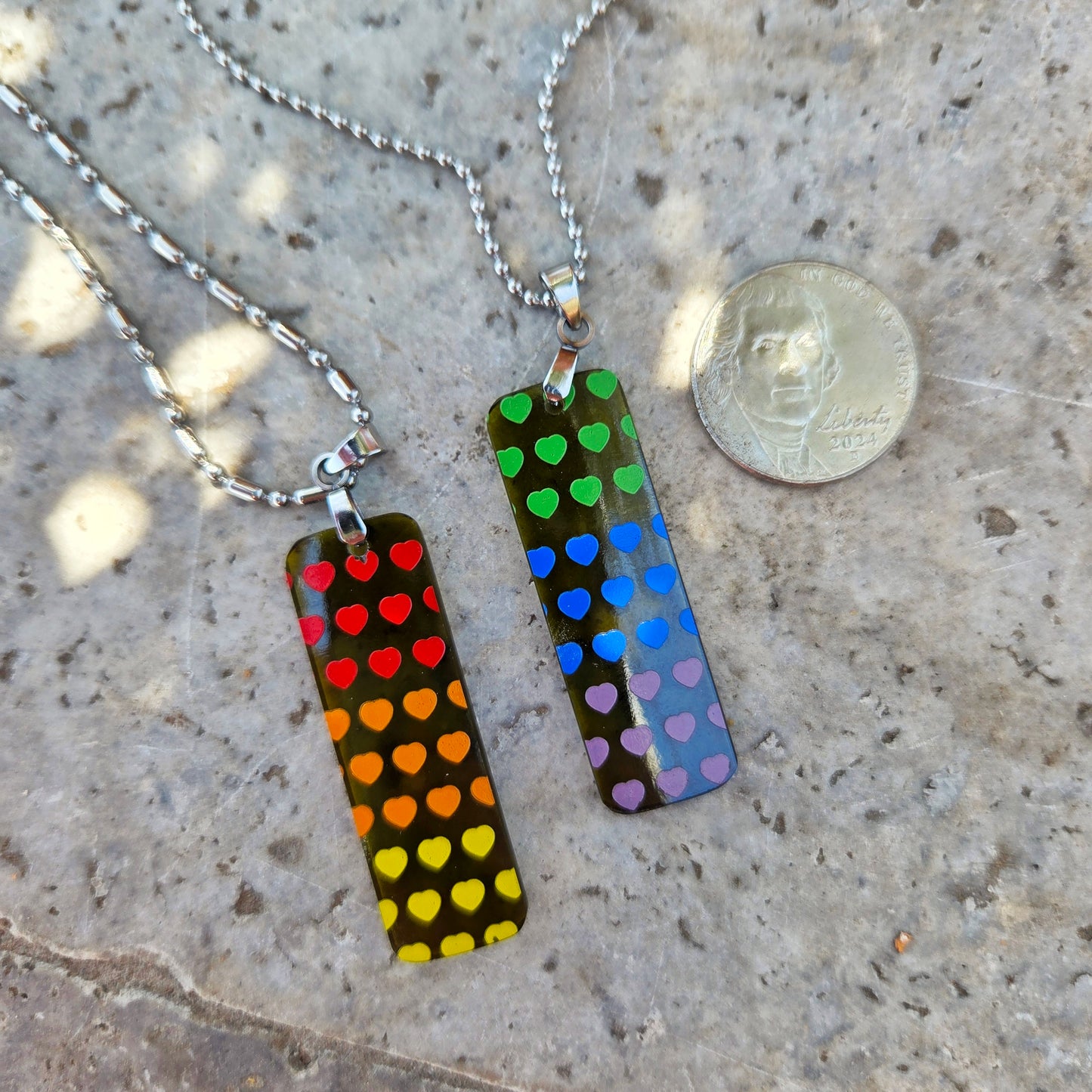 Set of 2 Rainbow Glass Necklaces | Wine Bottle Jewelry | Choose Your Chain