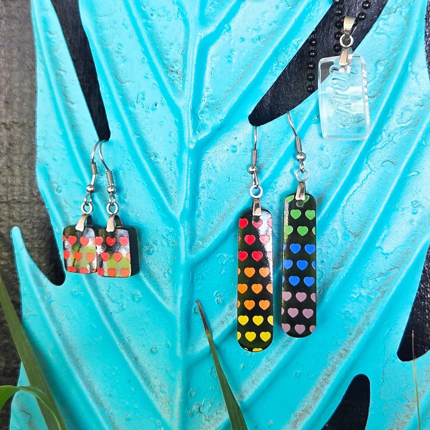 Rainbow Pride Heart Wine Bottle Earrings | Reclaimed Glass