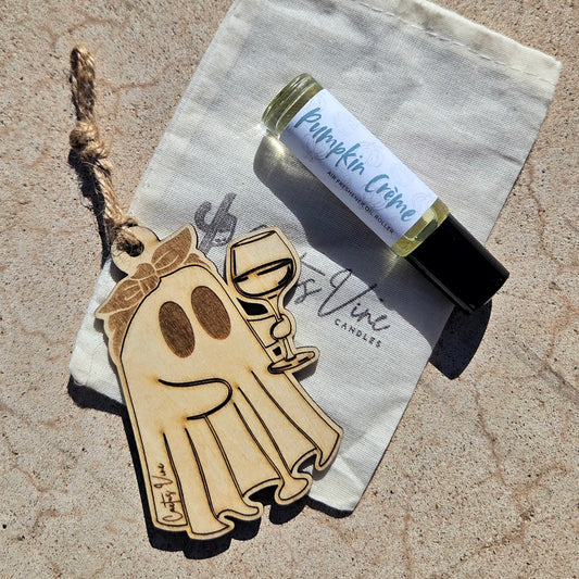 Ghost Wine Lover Wooden Diffuser | Reusable Halloween Car Air Freshener