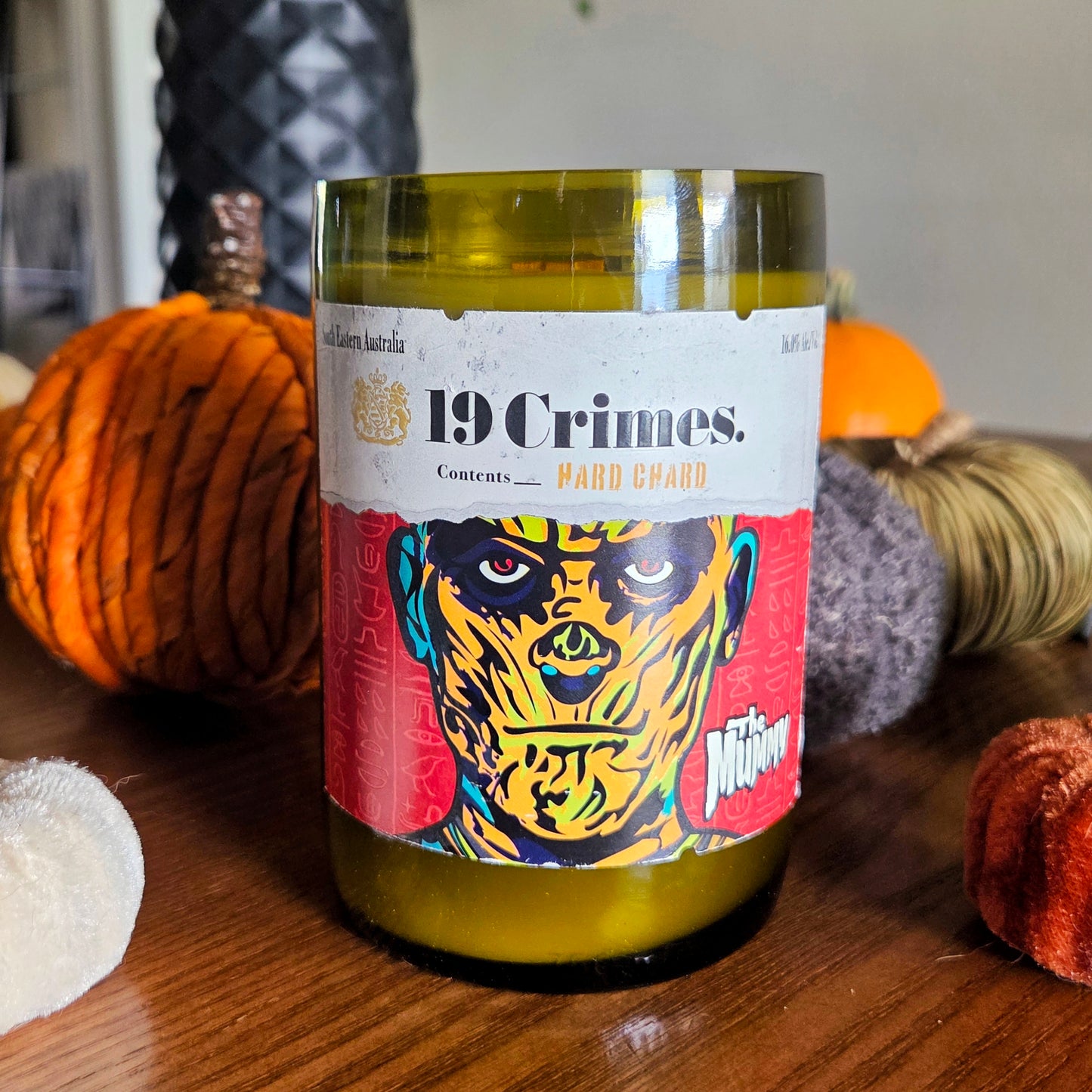 Spooky Wine Bottle Candle | Animated Mummy Label | Pumpkin Crème or Custom Scent