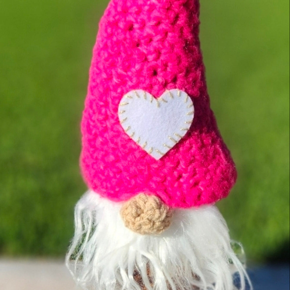 Valentine Gnome Wine Bottle Cover | Pink & White Heart