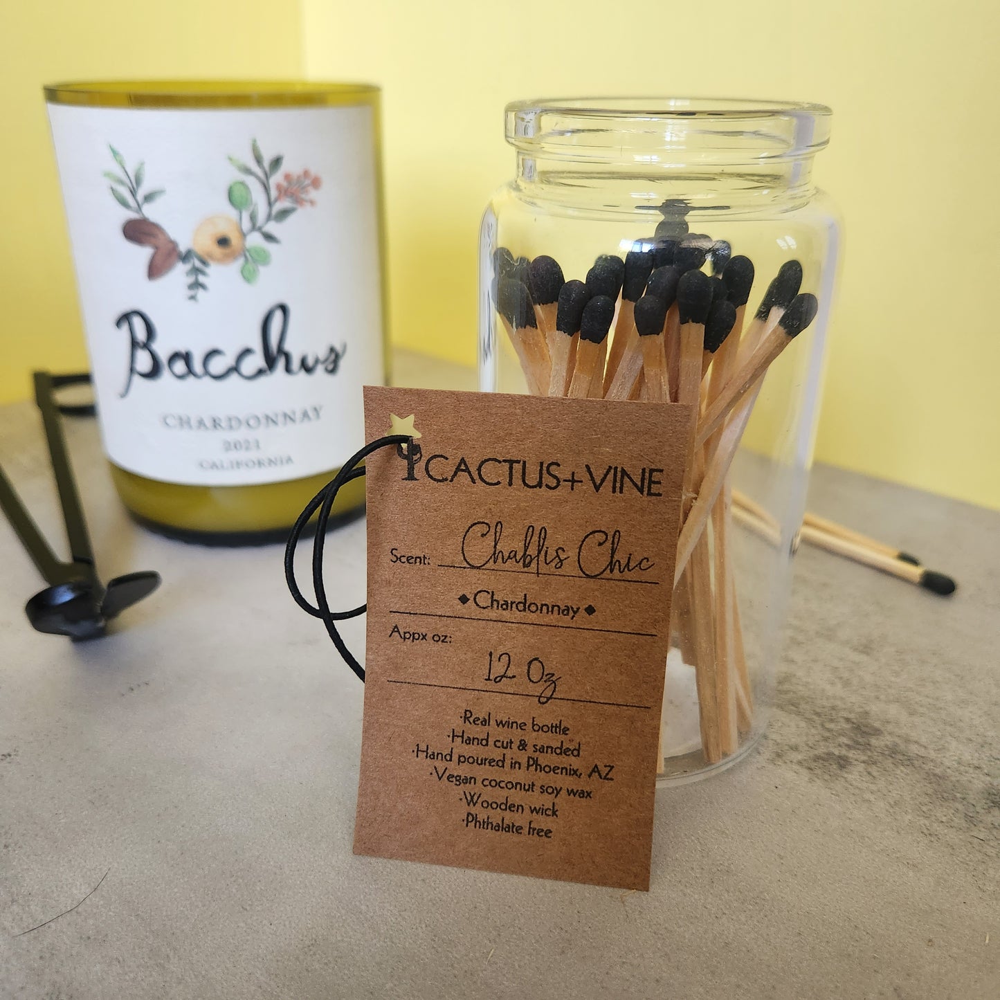 "Chablis Chic" Chardonnay Scented Candle in a Recycled "Bacchus" Wine Bottle