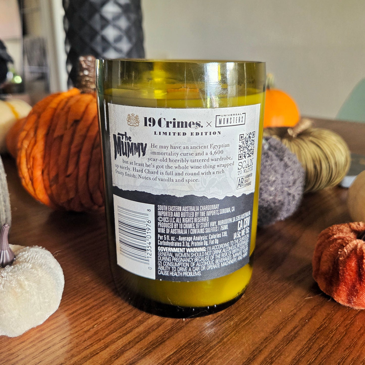 Spooky Wine Bottle Candle | Animated Mummy Label | Pumpkin Crème or Custom Scent