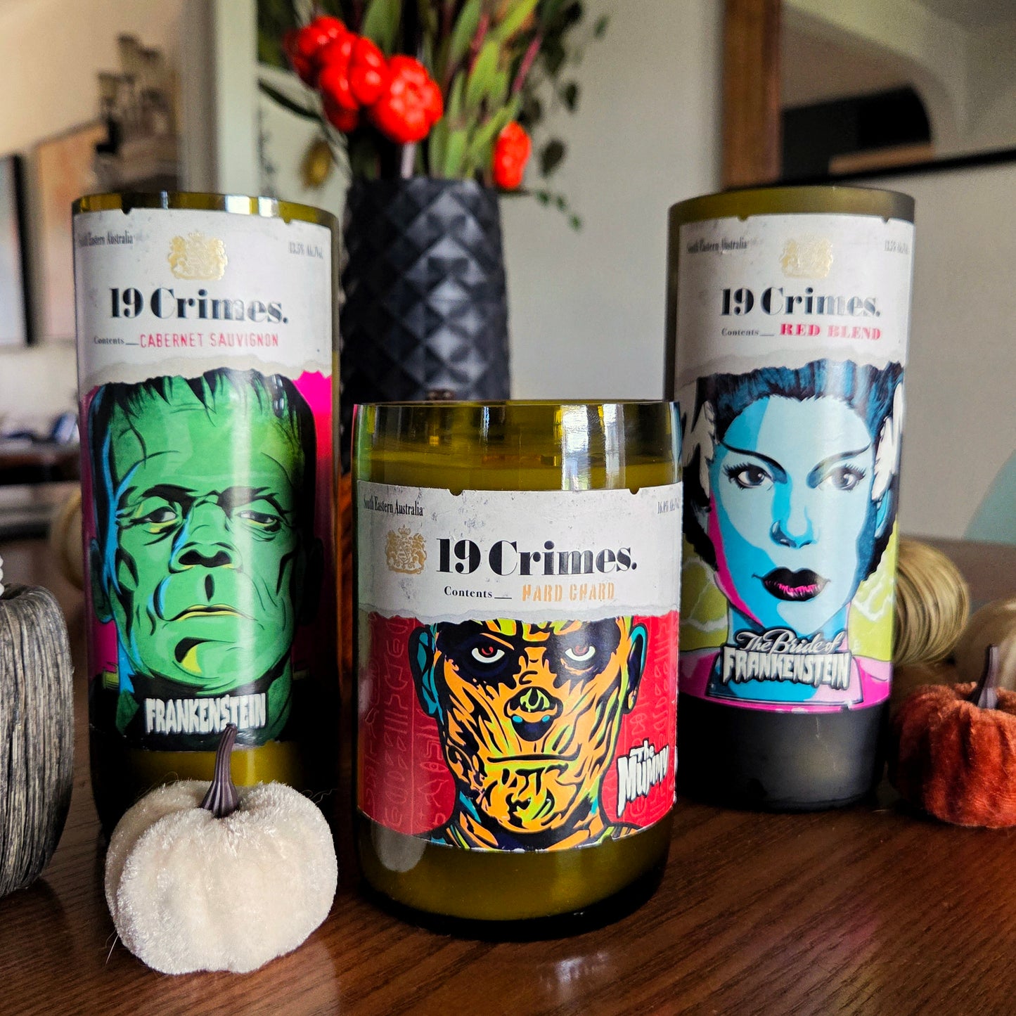 Spooky Wine Bottle Candle | Animated Mummy Label | Pumpkin Crème or Custom Scent