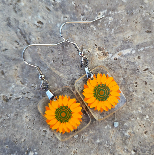 Sunflower Glass Earrings | Reclaimed Milk Bottle