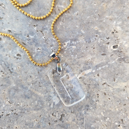 Letter F Necklace | Clear Recycled Glass Initial Pendant