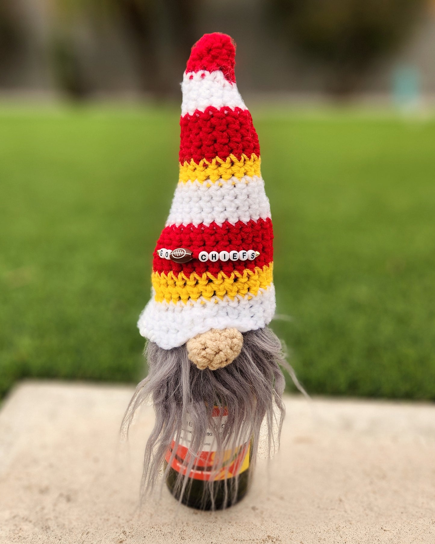 Football Gnome Wine Bottle Cover | Hand Crocheted