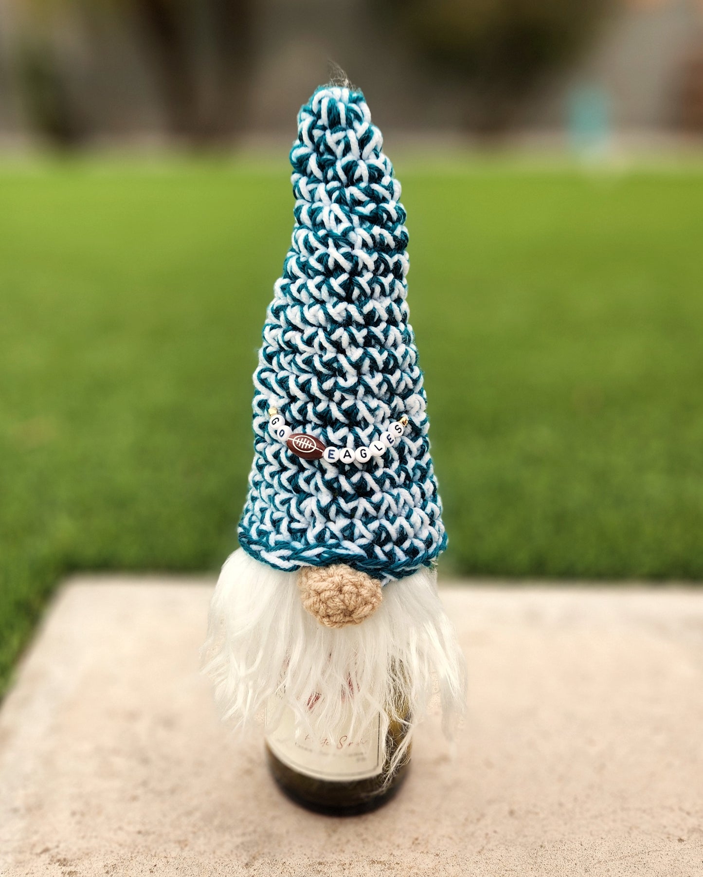 Football Gnome Wine Bottle Cover | Hand Crocheted