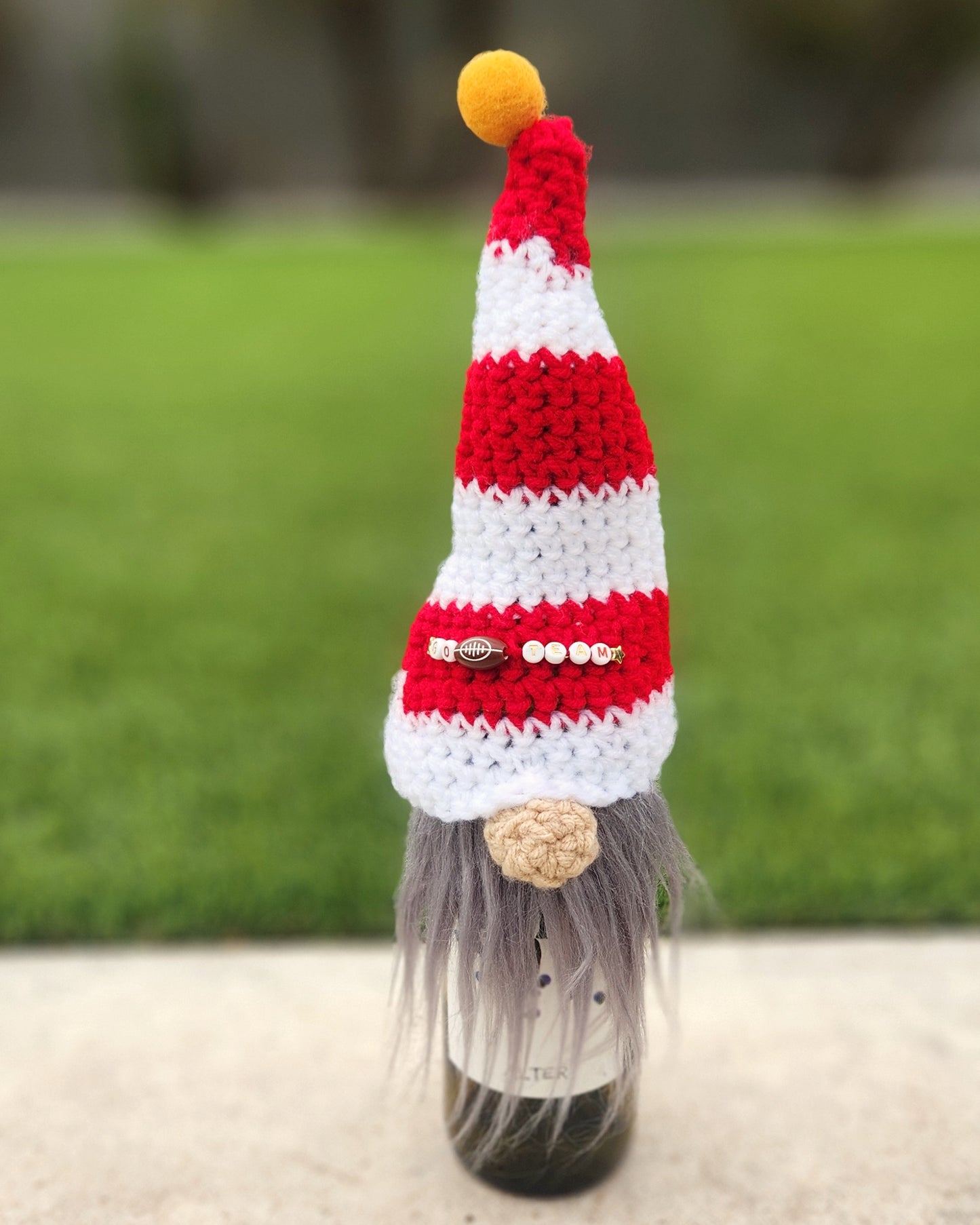 Football Gnome Wine Bottle Cover | Hand Crocheted