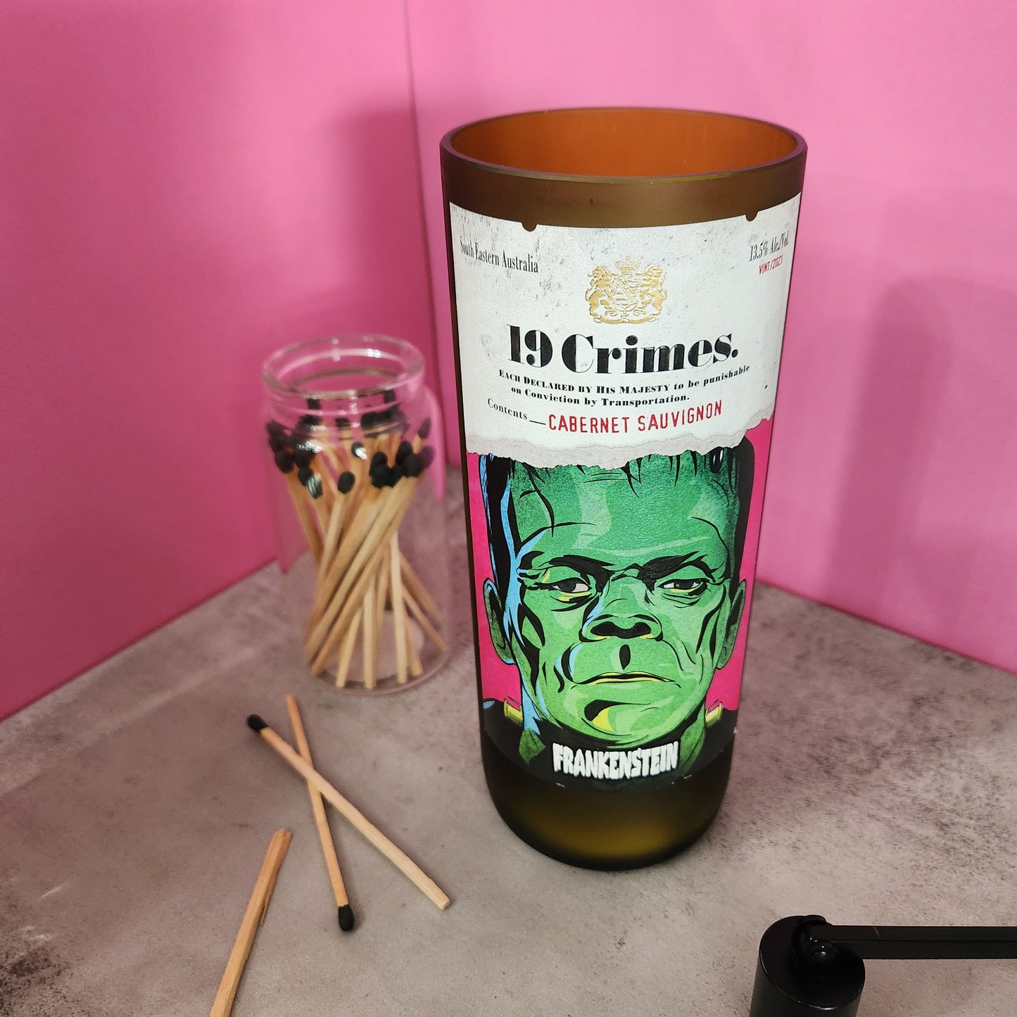"Honey Mead" Scented Candle in a Recycled "19 Crimes Frankenstein" Wine Bottle