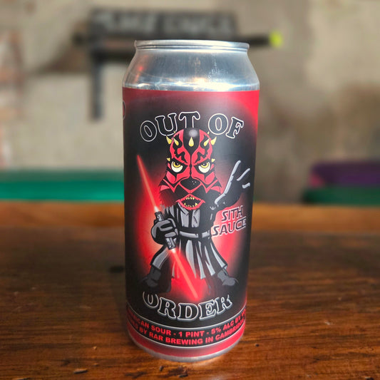 An upcycled beer can candle crafted from a "Sith Sauce" can by RAR Brewing, featuring bold red and black artwork of a Sith-inspired character wielding red lightsabers. This clean-burning, coconut soy candle adds dramatic flair and dark side energy to any fan’s collection.