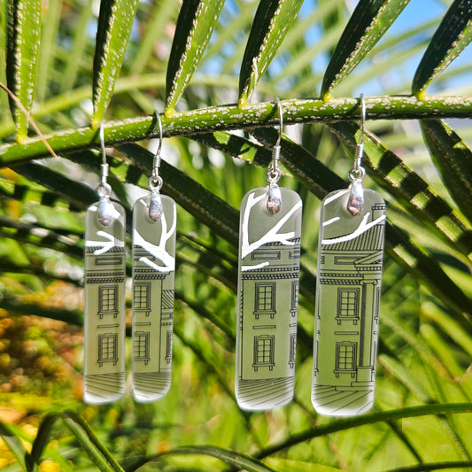 Vodka Bottle House Glass Earrings | Reclaimed Glass Jewelry