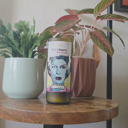 Frankenstein Inspired Wine Bottle Candle | Animated Label | Spiced Oat Milk Scent