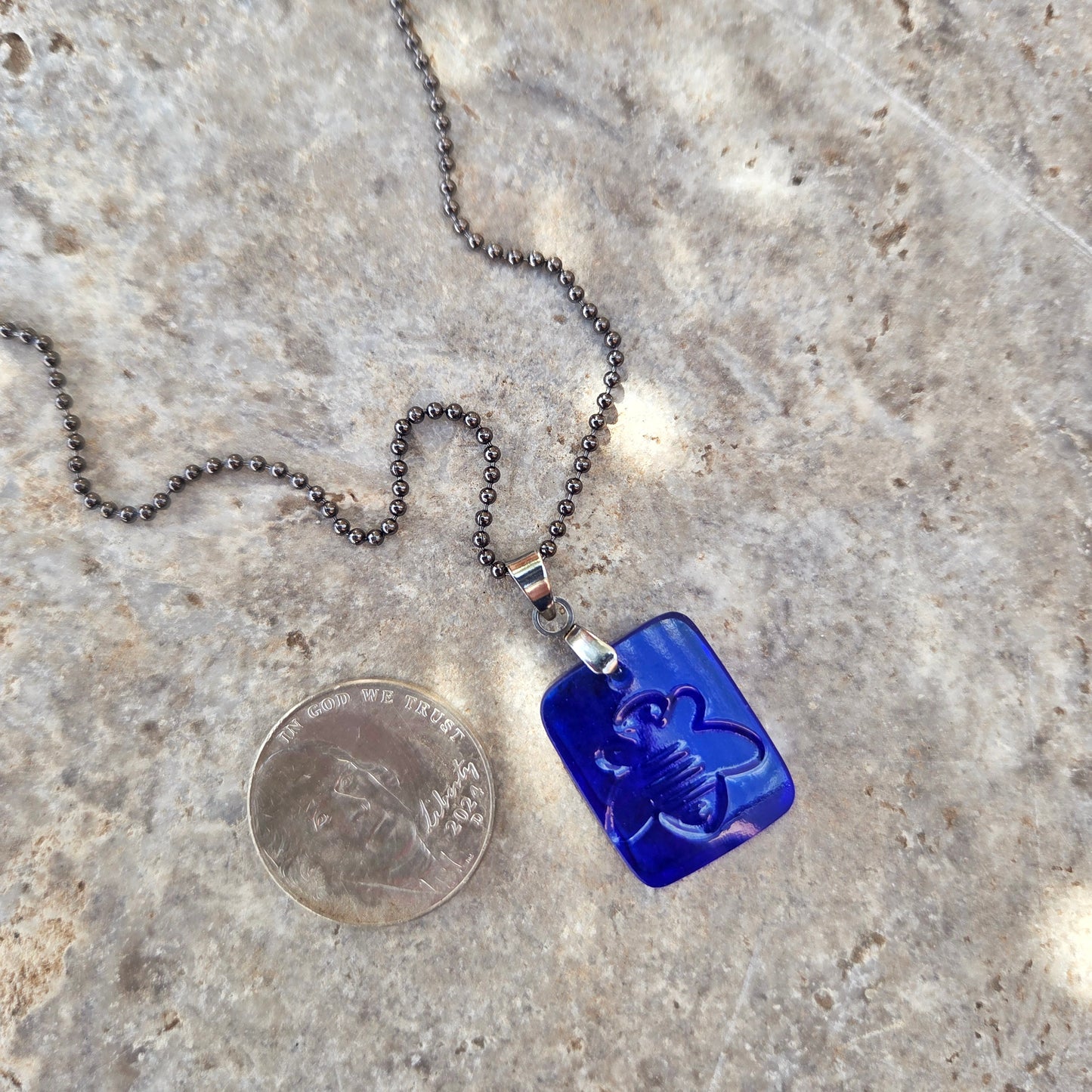Recycled Kombucha Bottle Glass Necklace | Blue Honey Bee