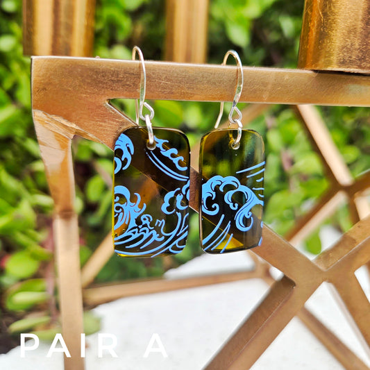 Small Ocean Wine Bottle Earrings | Reclaimed Glass | Sterling Silver