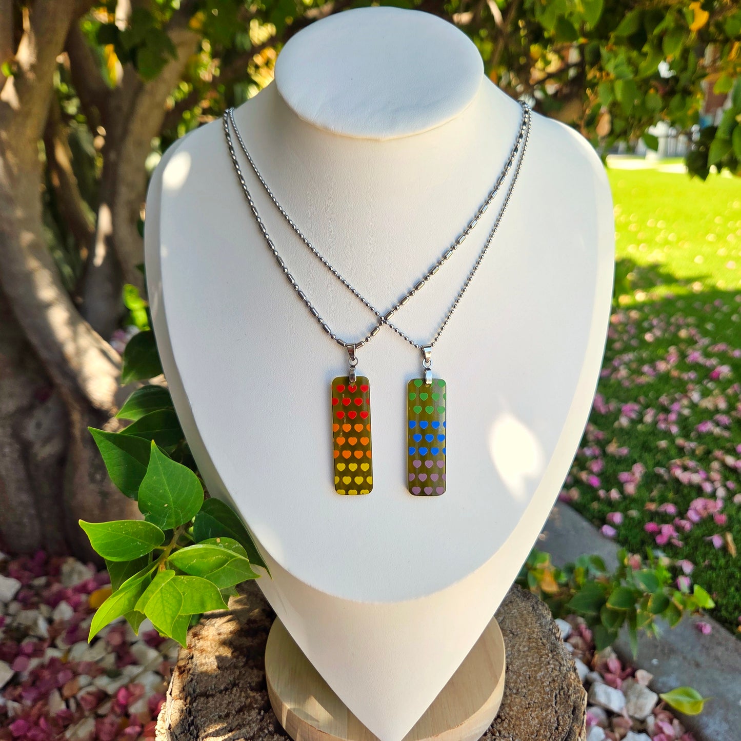 Set of 2 Rainbow Glass Necklaces | Wine Bottle Jewelry | Choose Your Chain