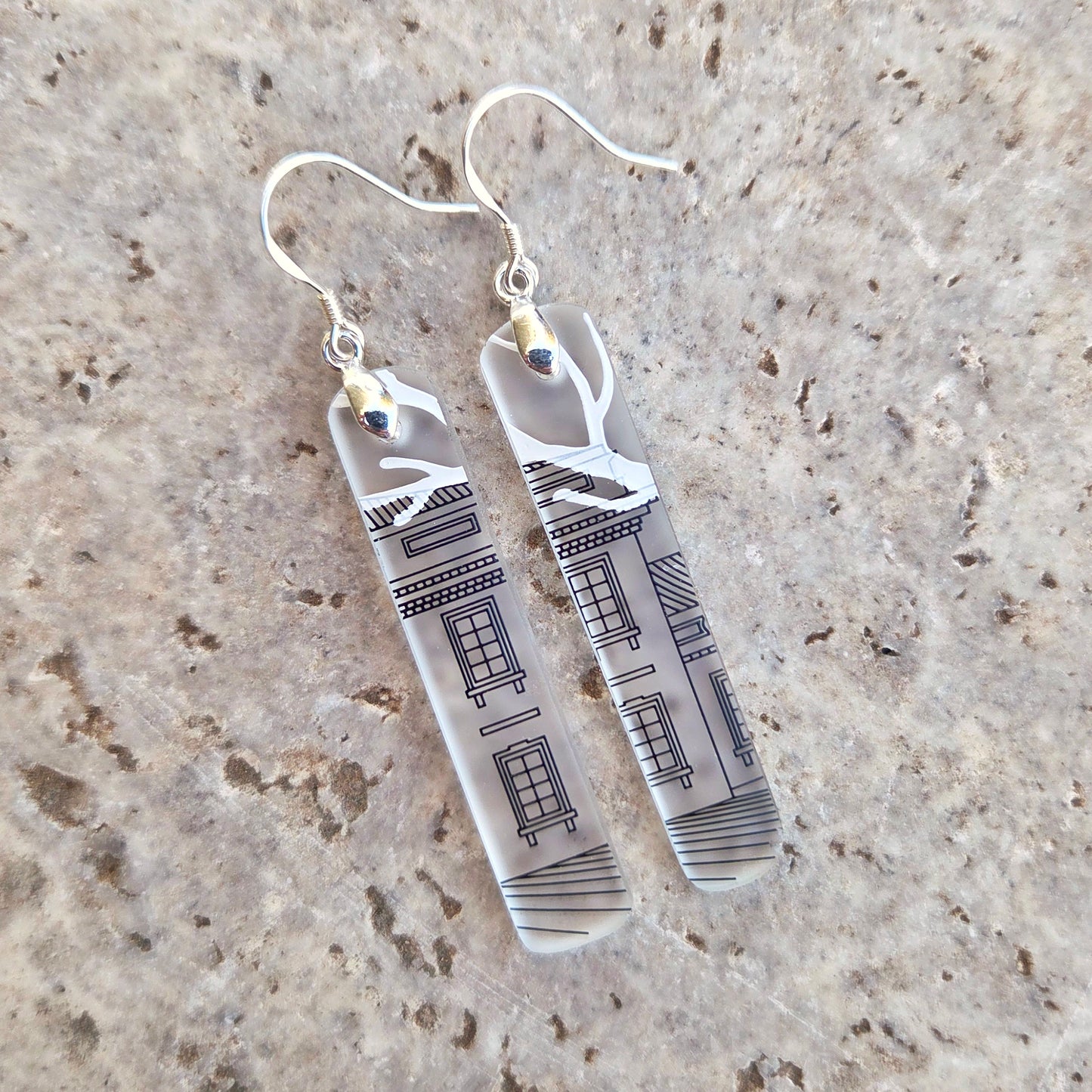 Vodka Bottle House Glass Earrings | Reclaimed Glass Jewelry