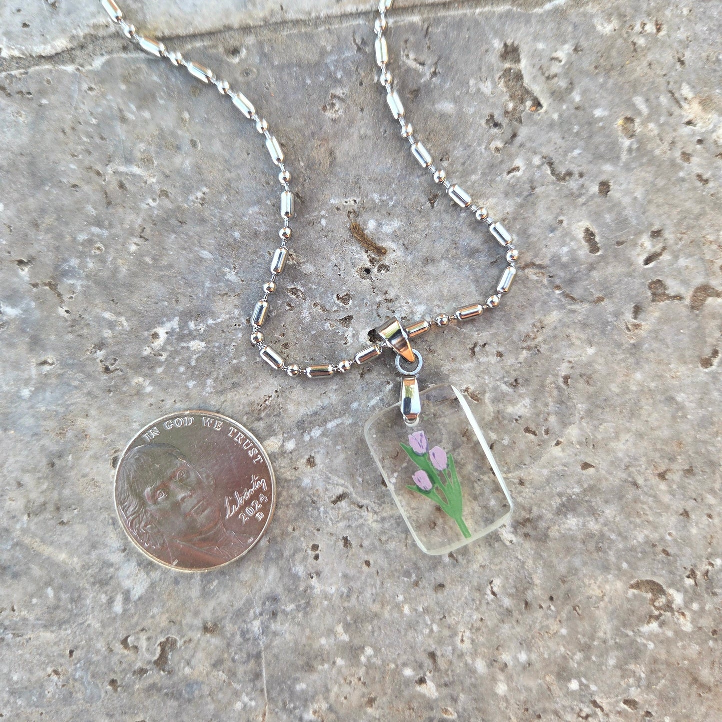 Tulip Glass Necklace | Reclaimed Milk Bottle Jewelry | Choose Your Chain