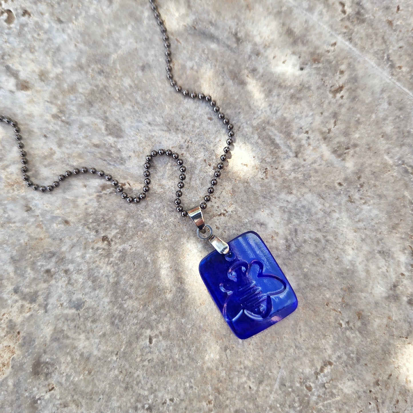 Recycled Kombucha Bottle Glass Necklace | Blue Honey Bee