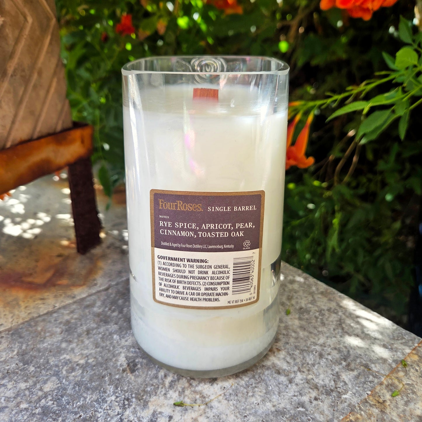 Bourbon Roses Bottle Candle | Wooden Wick & Upcycled Design | Private Reserve Scent