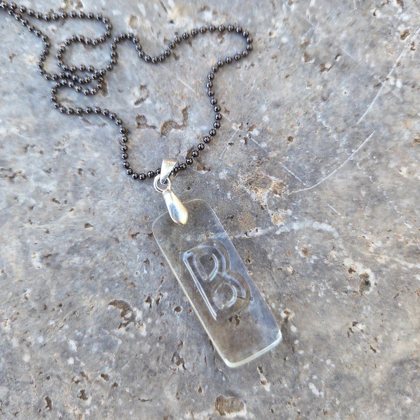 Letter B Necklace | Recycled Whiskey Bottle Glass Pendant