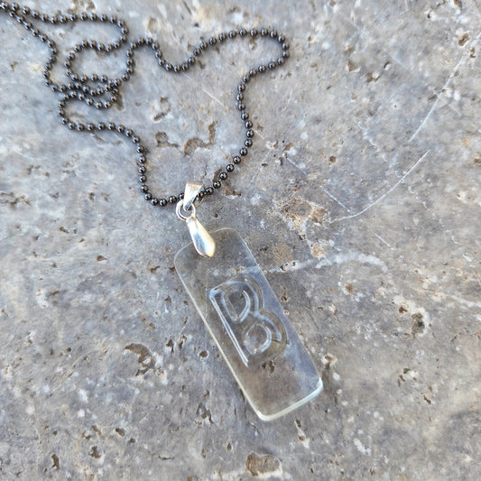 Letter B Necklace | Recycled Whiskey Bottle Glass Pendant