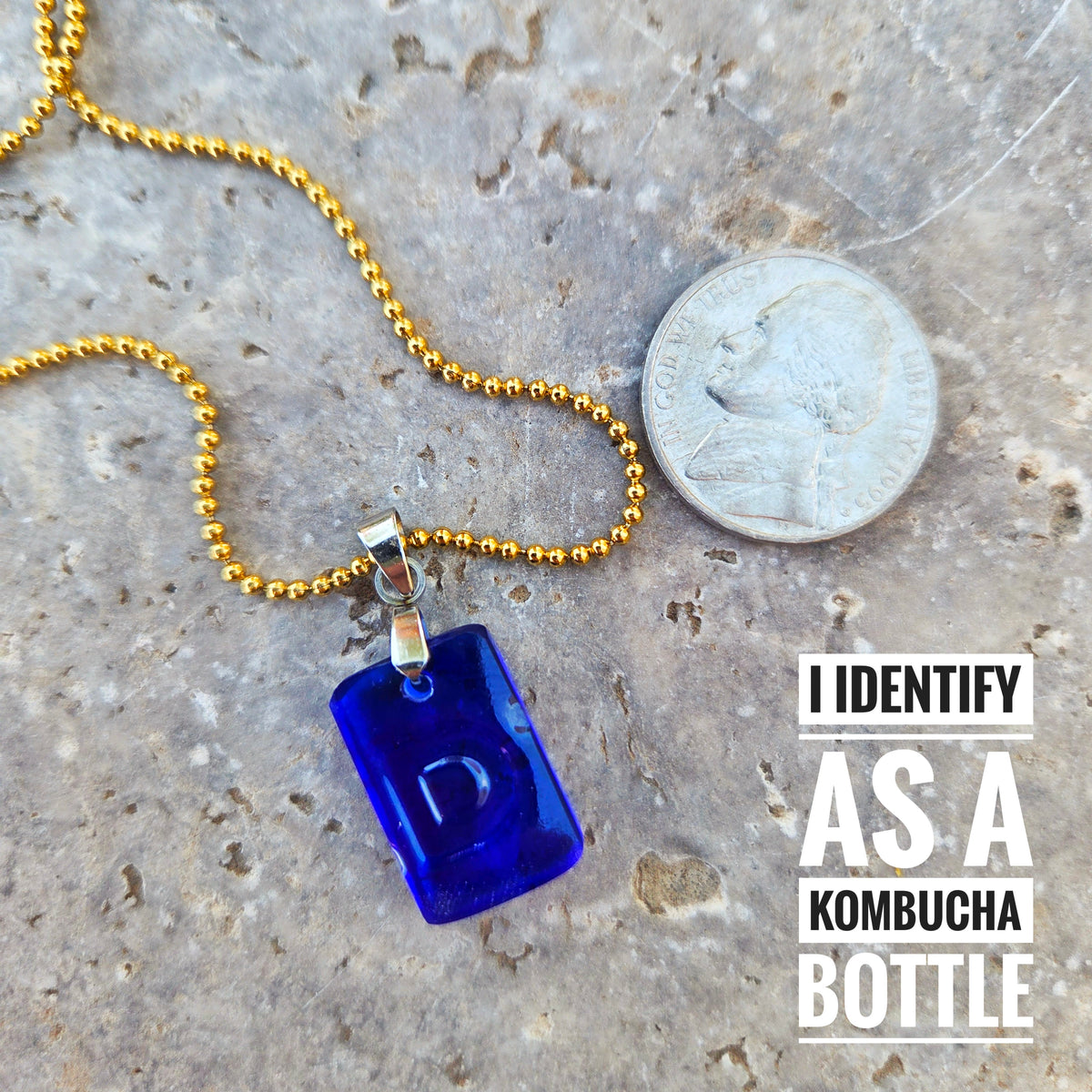 Letter D Necklace | Blue Recycled Glass Initial Pendant