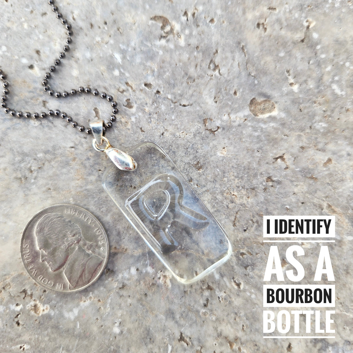Letter R Necklace | Upcycled Bourbon Bottle Glass Pendant