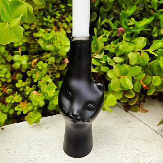 Glass Cat Candlestick Holder | Black Cat Wine Bottle