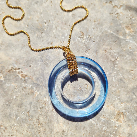 Large Pale Blue Glass Ring Necklace | Recycled Gin Bottle Pendant