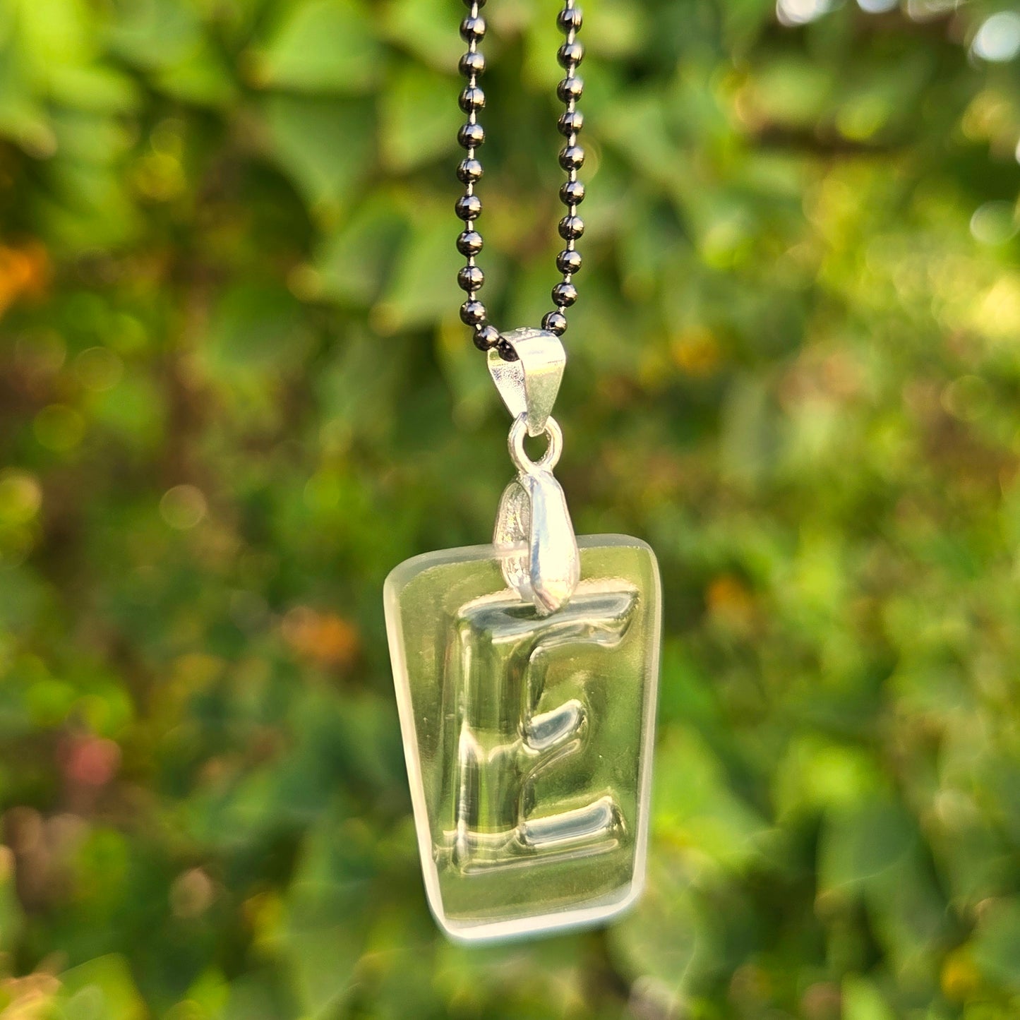 Letter E Necklace | Recycled Whiskey Bottle Glass Pendant