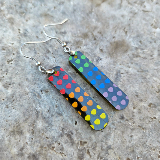 Rainbow Pride Heart Wine Bottle Earrings | Reclaimed Glass