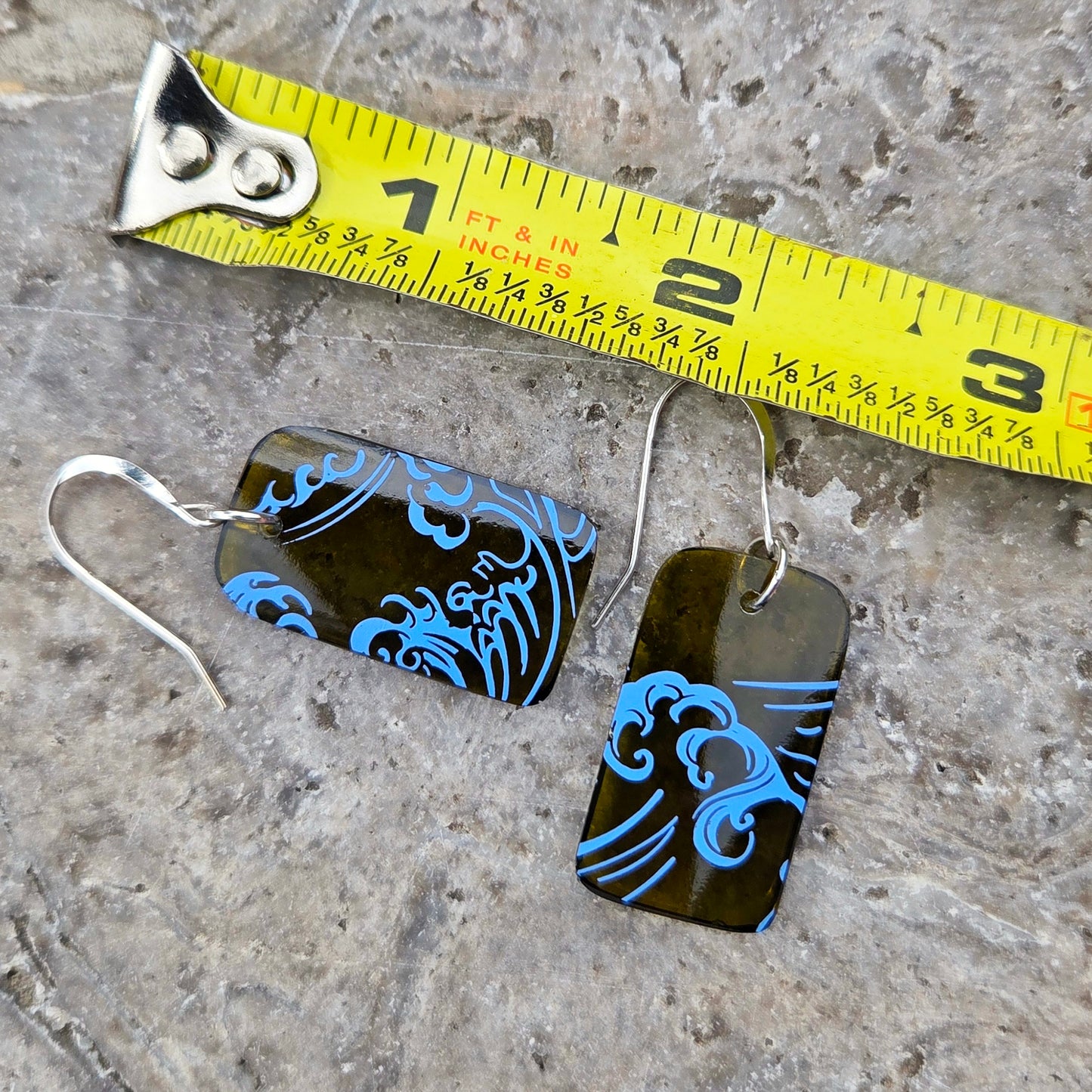 Small Ocean Wine Bottle Earrings | Reclaimed Glass | Sterling Silver