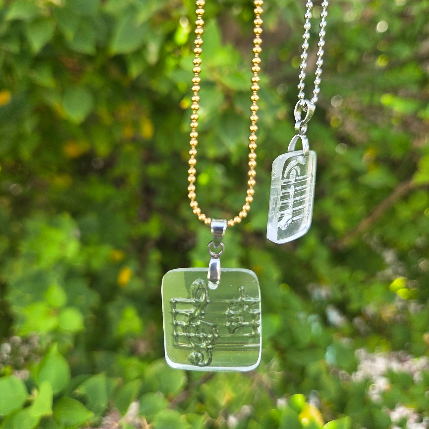Recycled Vodka Bottle Glass Necklace | Clear Music Notes